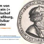 Porträtgrafik von Wilhelm von Hohnstein mit Text: „Wilhelm von Hohnstein (+1541) Bischof von Straßburg, Generalvikar von Mainz“ – daneben eine historische Medaille mit seinem Profilbild in Seitenansicht.