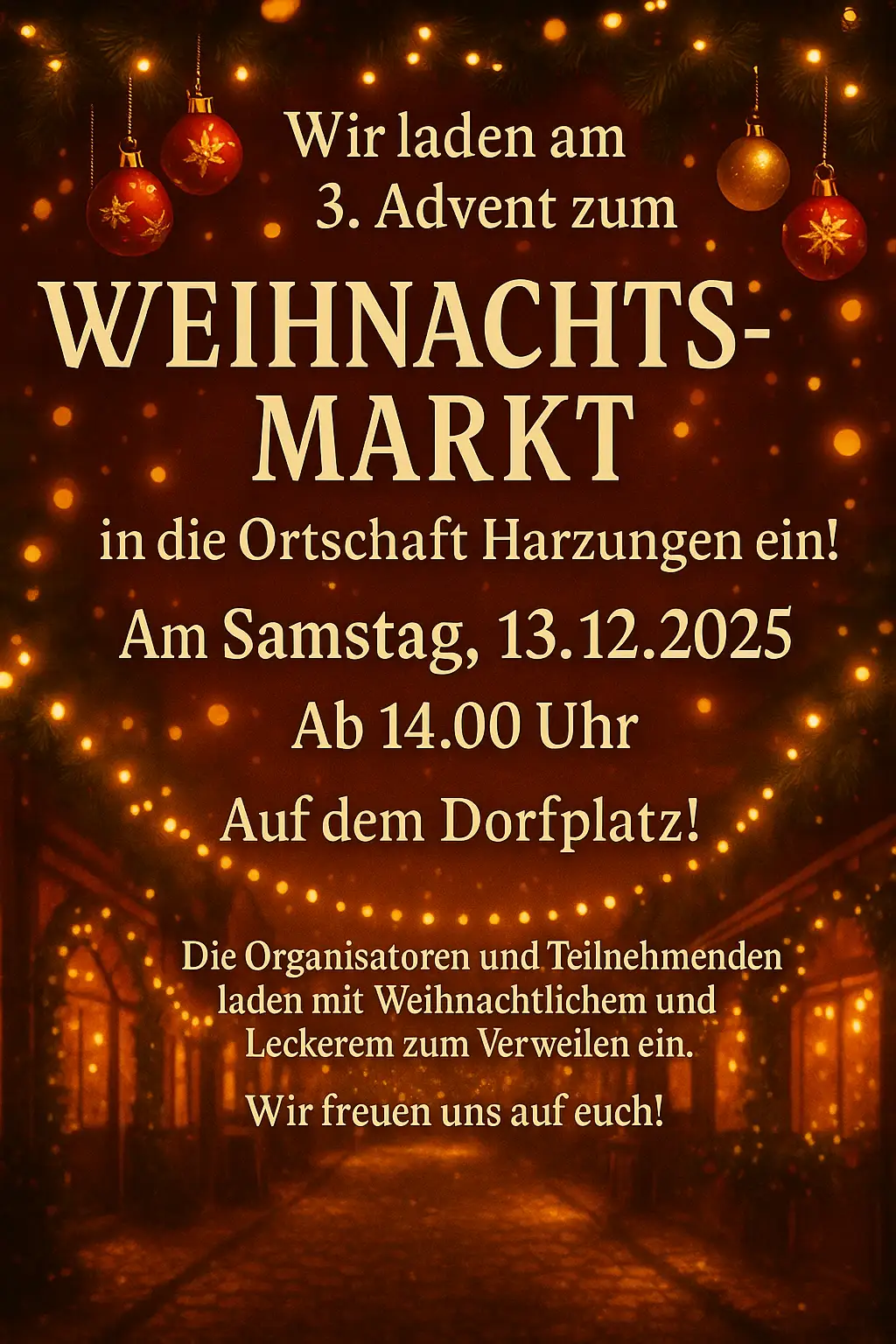 Plakat zum Weihnachtsmarkt in Harzungen