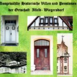 Titelseite der neuen Broschüre „Ausgewählte historische Villen und Pensionen der Ortschaft Ilfeld-Wiegersdorf“ mit architektonischen Detailaufnahmen und Zeichnungen historischer Gebäude.