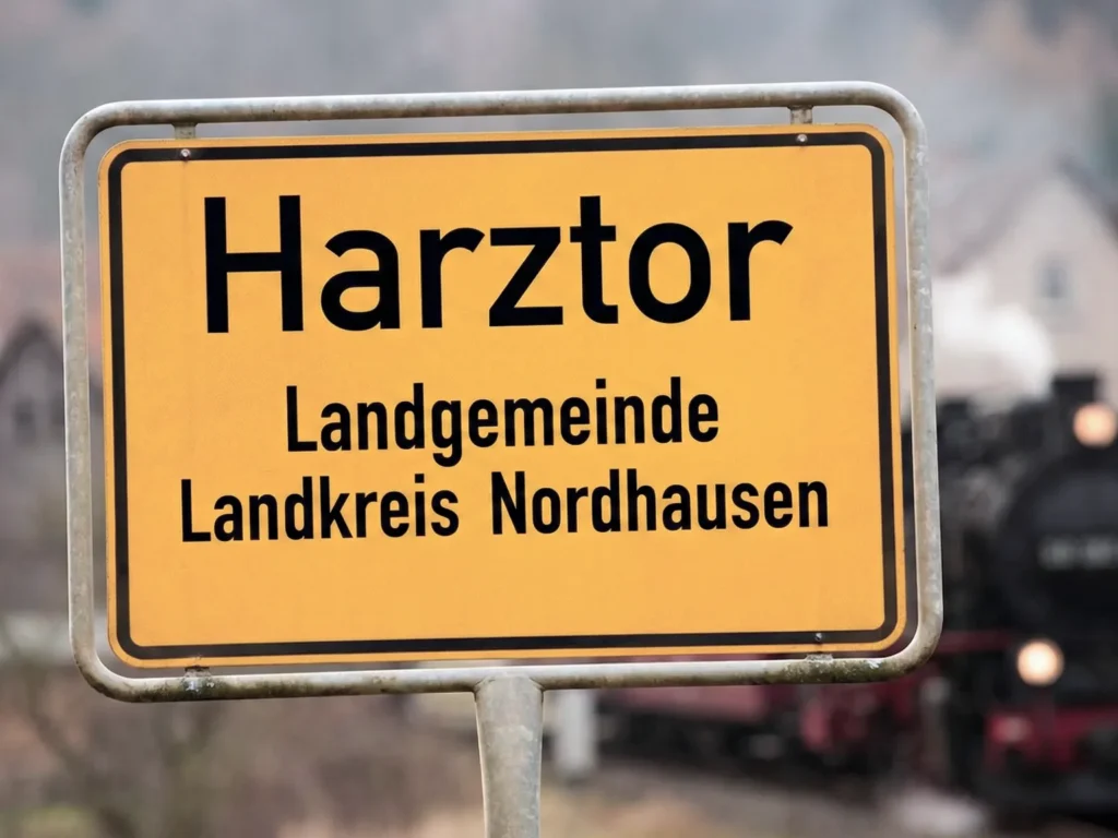 Ortseingangsschild der Landgemeinde Harztor. KI