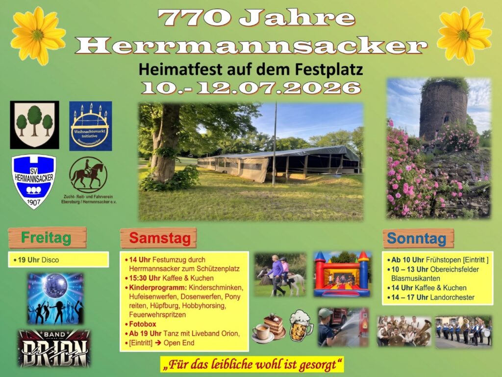 770 Jahre Herrmannsacker &mdash; Festwochenende im Juli