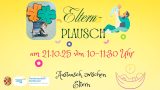 Grafik zum „Eltern-Plausch“ am 21.10.2025: Auf gelbem Hintergrund steht der Veranstaltungstitel mit bunten Illustrationen einer Familie, die mit einem Baby spielt. Unten sind Logos des Jugendsozialwerks Nordhausen, des Familienzentrums und des LSZ-Programms zu sehen.